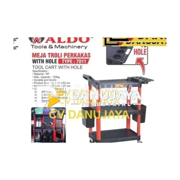 MEJA TROLI PERKAKAS WITH HOLE 7011 / TOOL CART / RAK MEJA BENGKEL SERBAGUNA / MEJA TROLLEY BENGKEL MERK ALDO