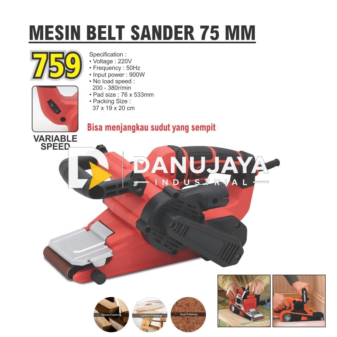 MESIN BELT SANDER 75 MM 759 / BELT SANDER MACHINE / MESIN AMPLAS KAYU BELT SANDER MERK ALDO