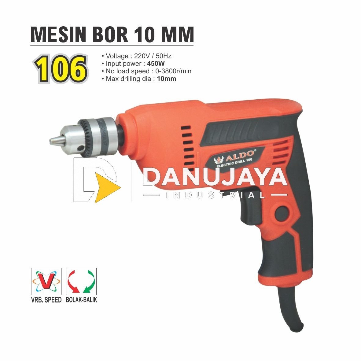 MESIN BOR 10MM ALDO 106 / ELECTRIC DRILL / BOR LISTRIK MERK ALDO