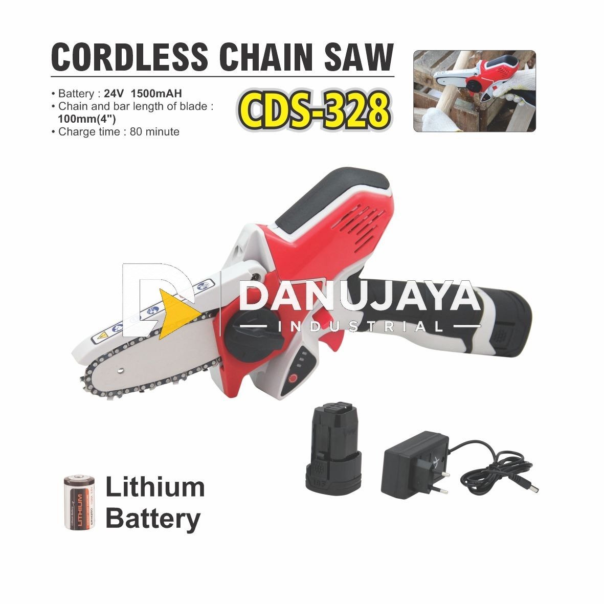 Mesin Gergaji Kayu Tanpa Kabel/ Chain Saw Cordless Type : CDS-328 Aldo