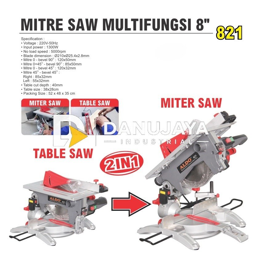 MESIN MITRE SAW MULTIFUNGSI 8" 821 / MESIN GERGAJI KAYU / MITER SAW