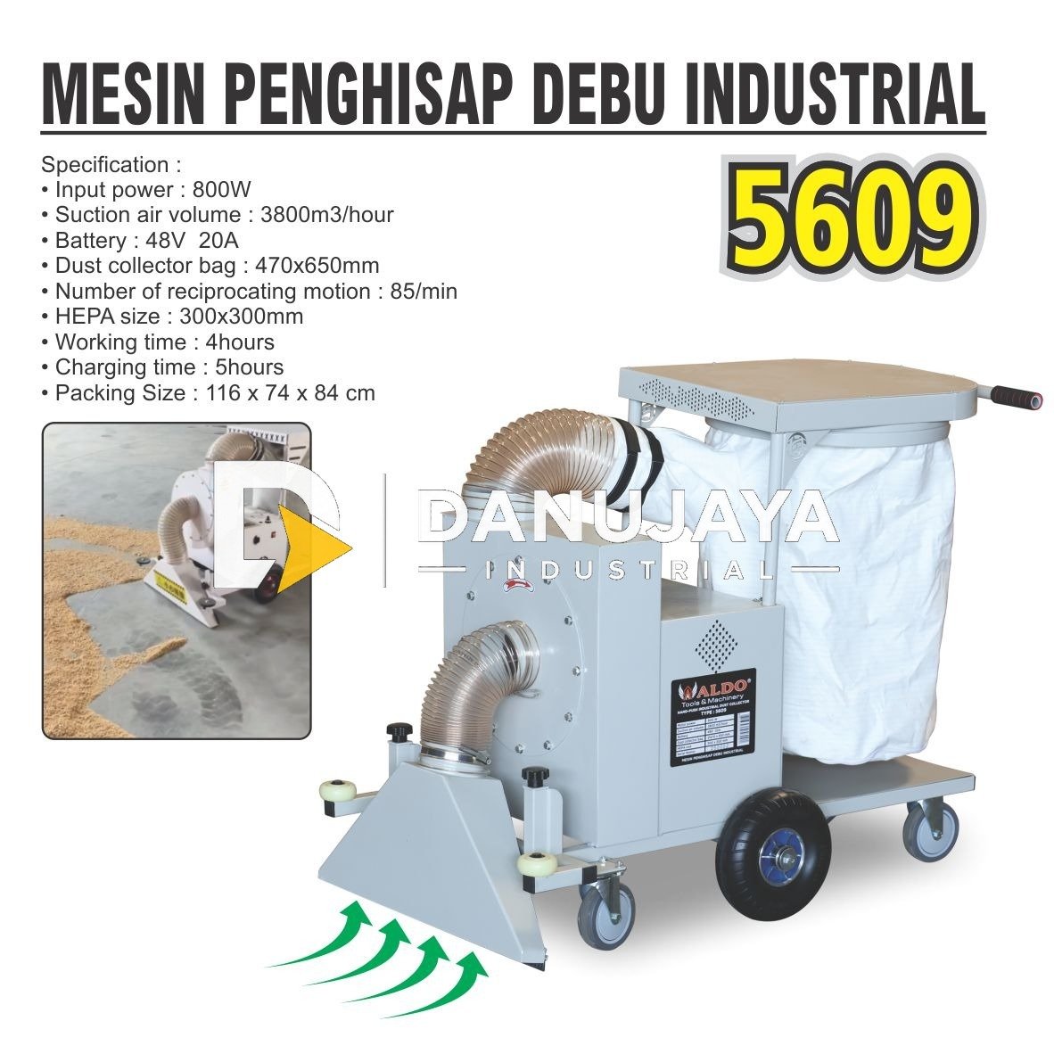 MESIN PENGHISAP DEBU INDUSTRIAL 5609 / HAND-PUSH INDUSTRIAL DUST COLLECTOR MERK ALDO