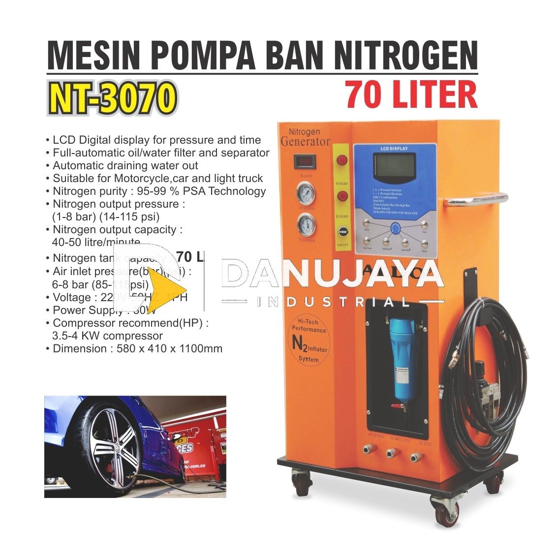 MESIN POMPA BAN NITROGEN 70 LTR TYPE : NT-3070 / PENGISIAN ANGIN / NITROGEN GENERATOR ALDO