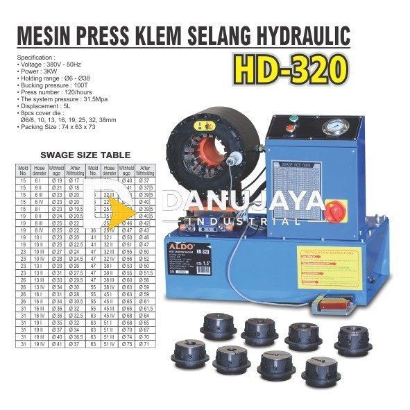 MESIN PRESS KLEM SELANG HYDRAULIC HD-320 / HOSE CRIMPING MACHINE / MESIN HOSE PRESS CRIMPING MERK ALDO