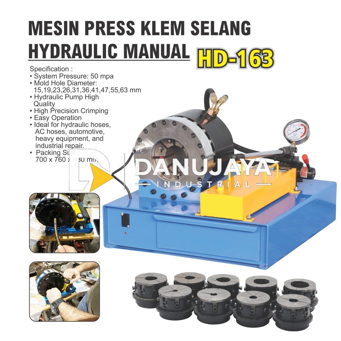 MESIN PRESS KLEM SELANG HYDRAULIC MANUAL HD-163 / MANUAL HYDRAULIC HOSE CRIMPING MACHINE MERK ALDO