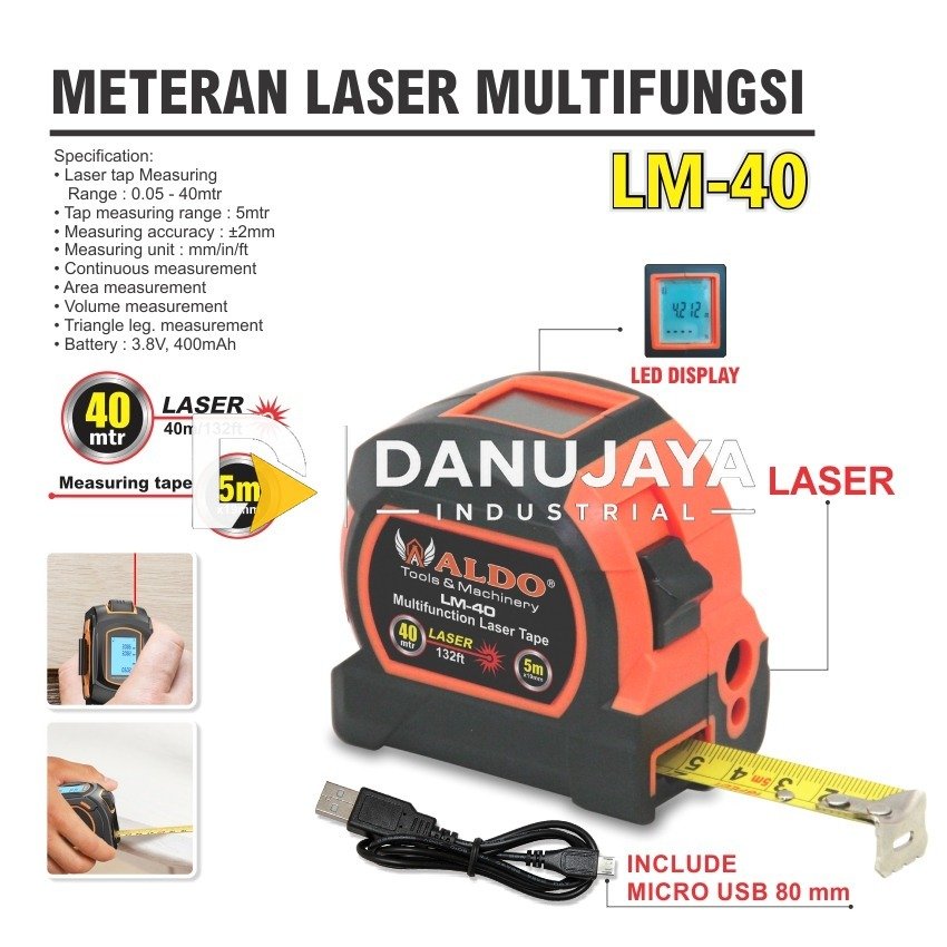 METERAN LASER MULTIFUNGSI LM-40 / METERAN LASER DIGITAL MERK ALDO