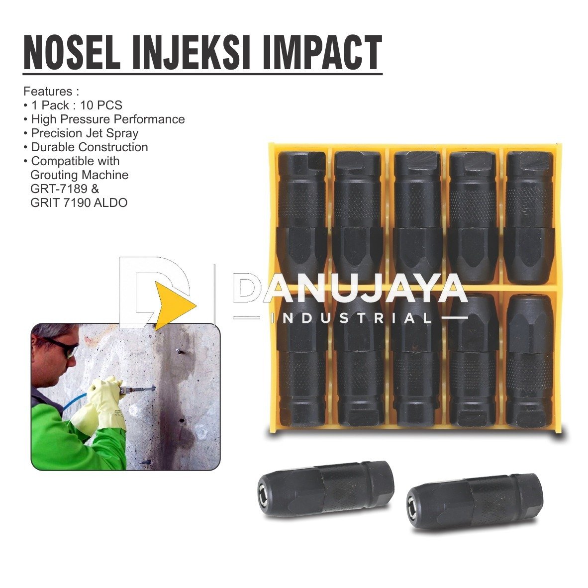 NOSEL INJEKSI IMPACT ( HITAM ) / NIPPLE INJEKSI BETON / IMPACT NOZZLE FOR INJECTION MACHINE / NOZZLE MESIN INJEKSI REPARASI BETON