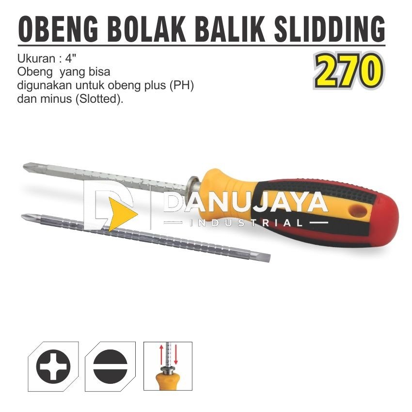 OBENG BOLAK BALIK MODEL SLIDING 270 / TWO WAY SCREWDRIVER MERK ALDO