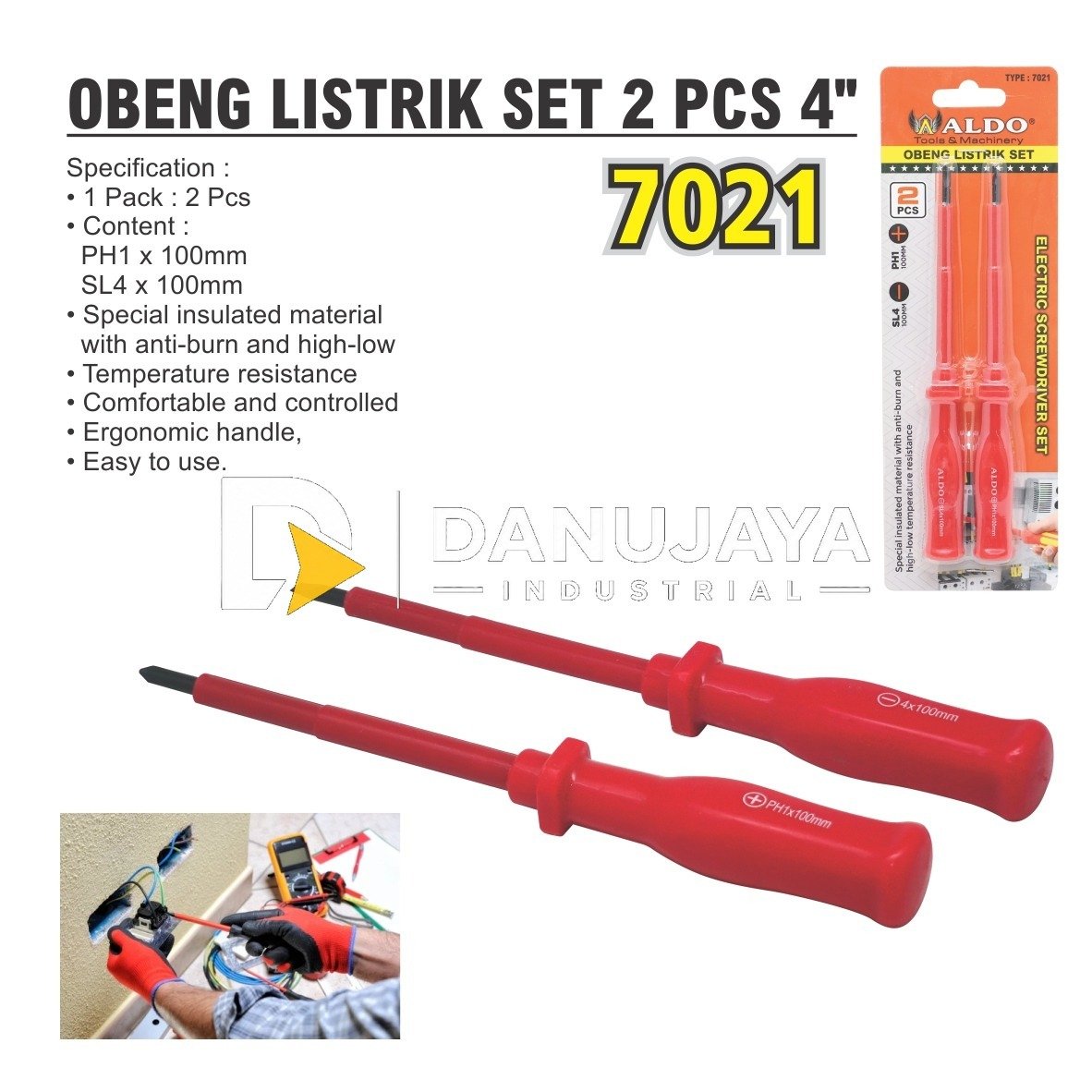 OBENG LISTRIK SET 2 PCS 4" 7021 / ELECTRIC SCREWDRIVER SET / OBENG LISTRIK MERK ALDO