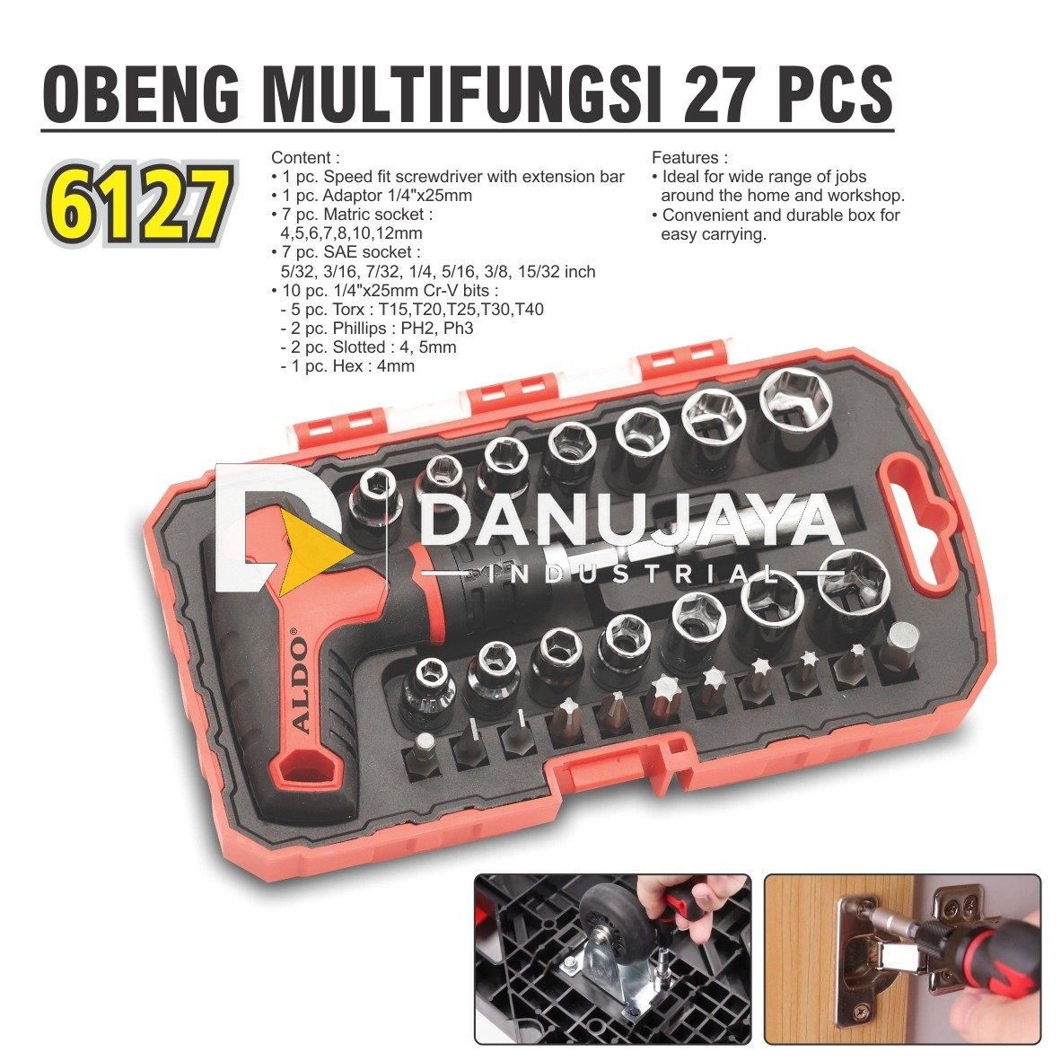 OBENG MULTIFUNGSI 27 PCS 6127 / SPEED FIT SCREWDRIVER / OBENG SET 27 PCS SERBAGUNA / SCREWDRIVER MULTI KIT MERK ALDO