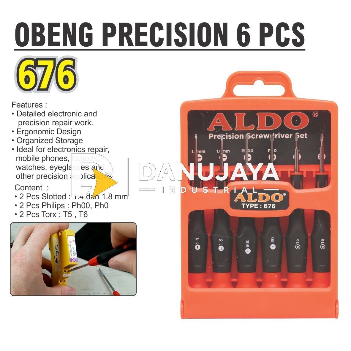 OBENG PRECISION 6 PCS 676 / PRECESION SCREWDRIVER SET / OBENG MINI ELEKTRONIK / OBENG SET PRESISI MERK ALDO