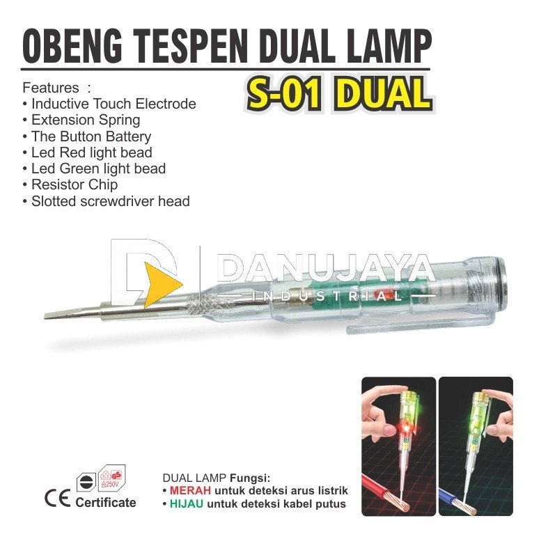 OBENG TESPEN DUAL LAMP S01 DUAL LAMP / ELECTRIC TESTER PEN / OBENG TESTER / TESTER PEN LISTRIK DUAL LED MERK ALDO