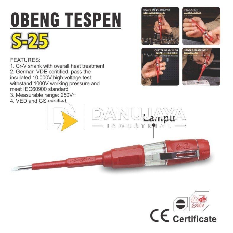 OBENG TESPEN S-25 / ELECTRIC TESTER PEN / OBENG TESTER / TESTER PEN LISTRIK MERK ALDO