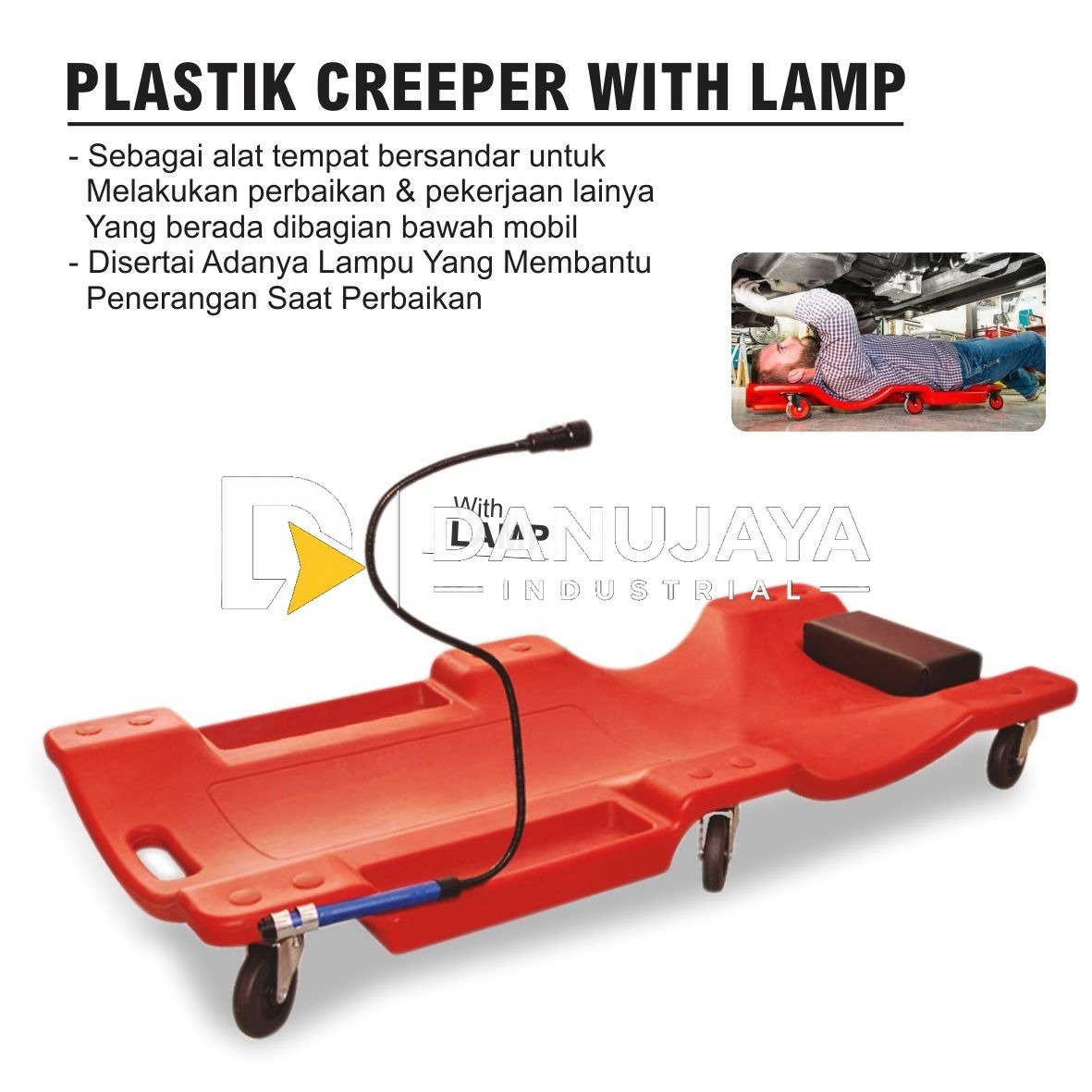 PLASTIK CREEPER WITH LAMP / MECHANIC CREEPER / ALAS MEKANIK PERBAIKAN OTOMOTIF / ALAS MEKANIK MOBIL MERK ALDO