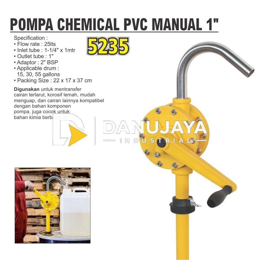 POMPA CHEMICAL PVC MANUAL 1" 5235 / CHEMICAL HAND ROTARY PUMP / POMPA TANGAN PUTAR KIMIA MERK ALDO