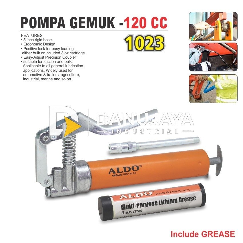 POMPA GEMUK 120 CC 1023 / POMPA GEMUK MANUAL / POMPA GEMUK TANGAN / HAND GREASE GUN / STEMPET TANGAN MANUAL / ALAT PELUMAS OLI MERK ALDO