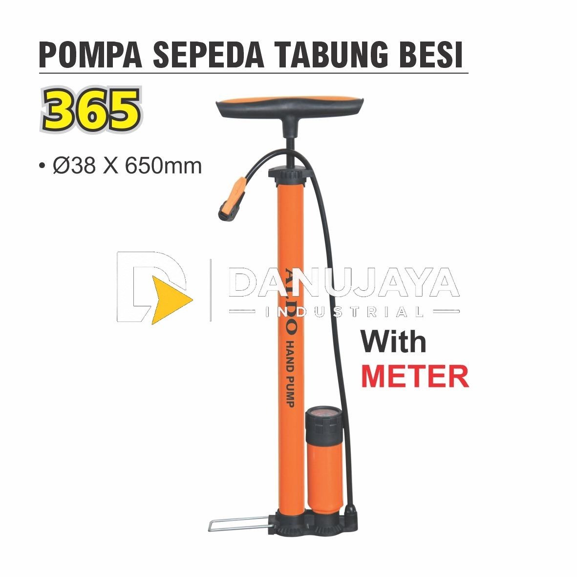 Pompa Sepeda Tabung Besi Type : 365 With Meter Merk Aldo