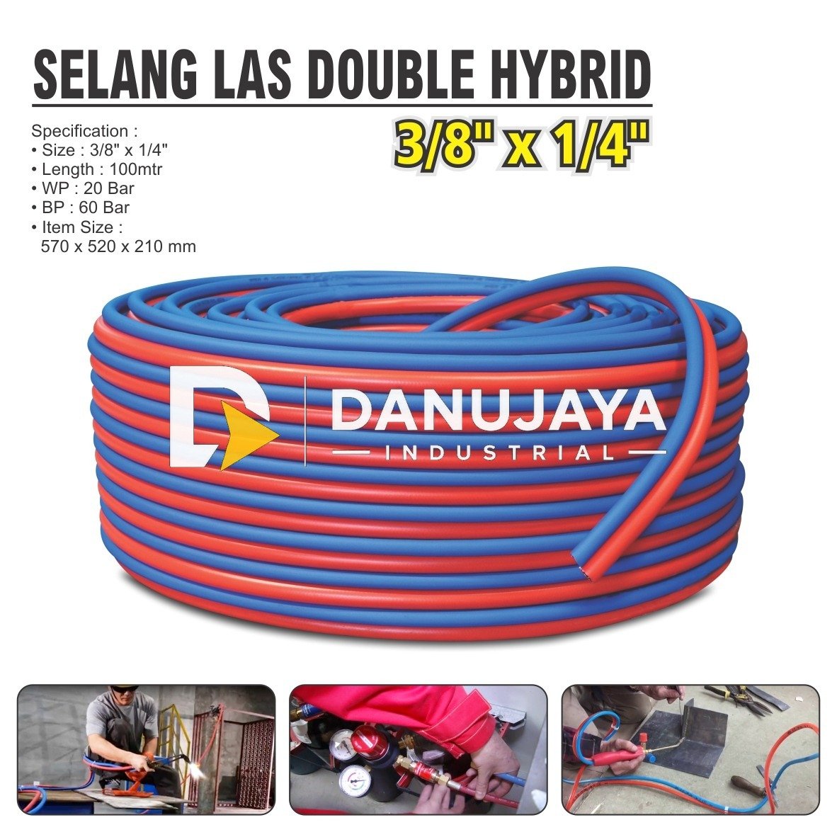 SELANG LAS DOUBLE HYBRID / SELANG LAS TWIN WELDING 10 METER / TWIN WELDING HOSE MERK ALDO