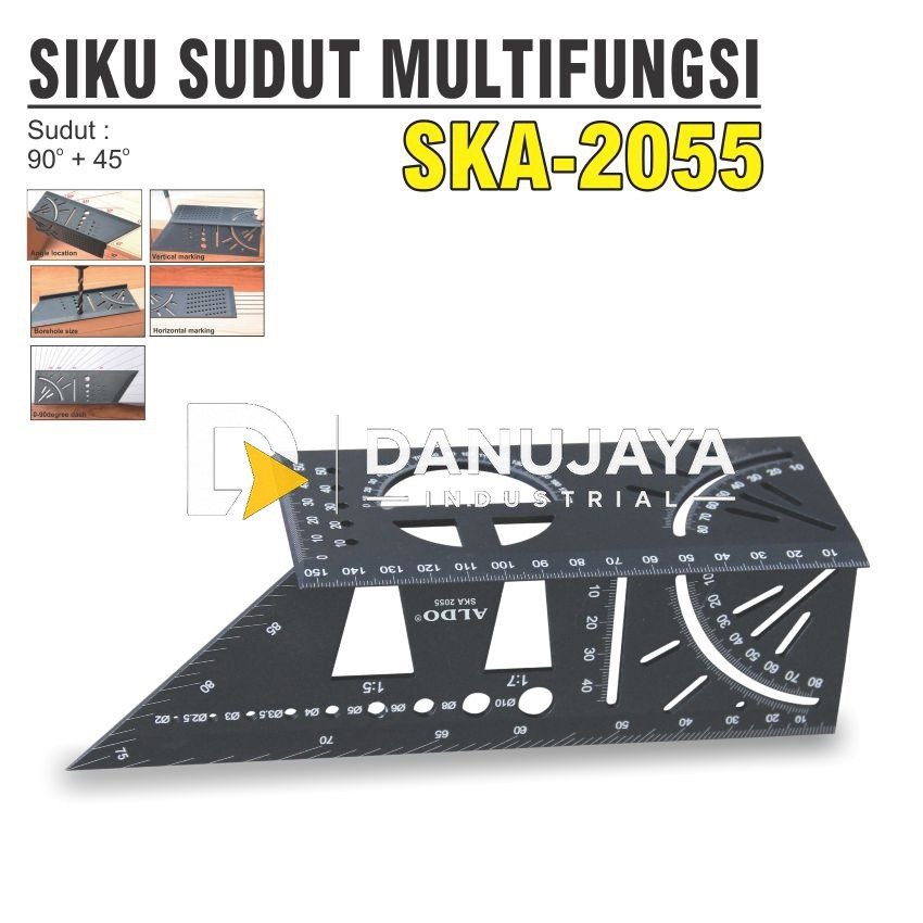 SIKU SUDUT MULTIFUNGSI SUDUT 45 DERAJAT + 45 DERAJAT SKA-2066 / SIKU TUKANG / PENGGARIS POLA / MULTIPURSE ANGLE RULER MERK ALDO