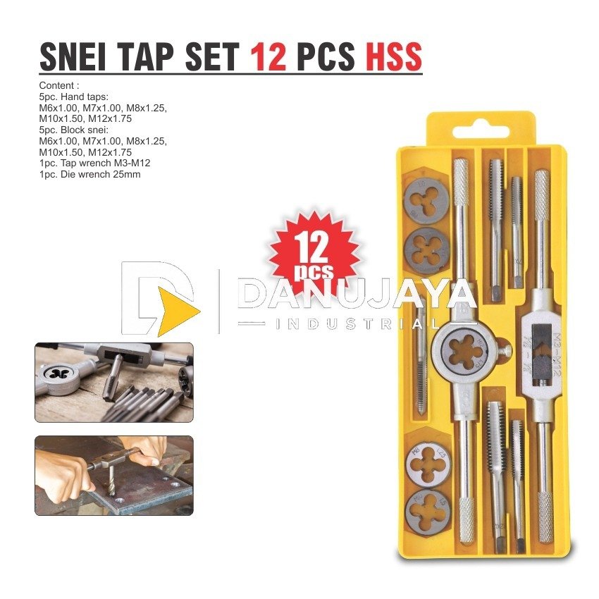 SNEI TAP SET 12 PCS / PEMBUAT ULIR DRAT SET / HAND TAP & DIE SET ALDO