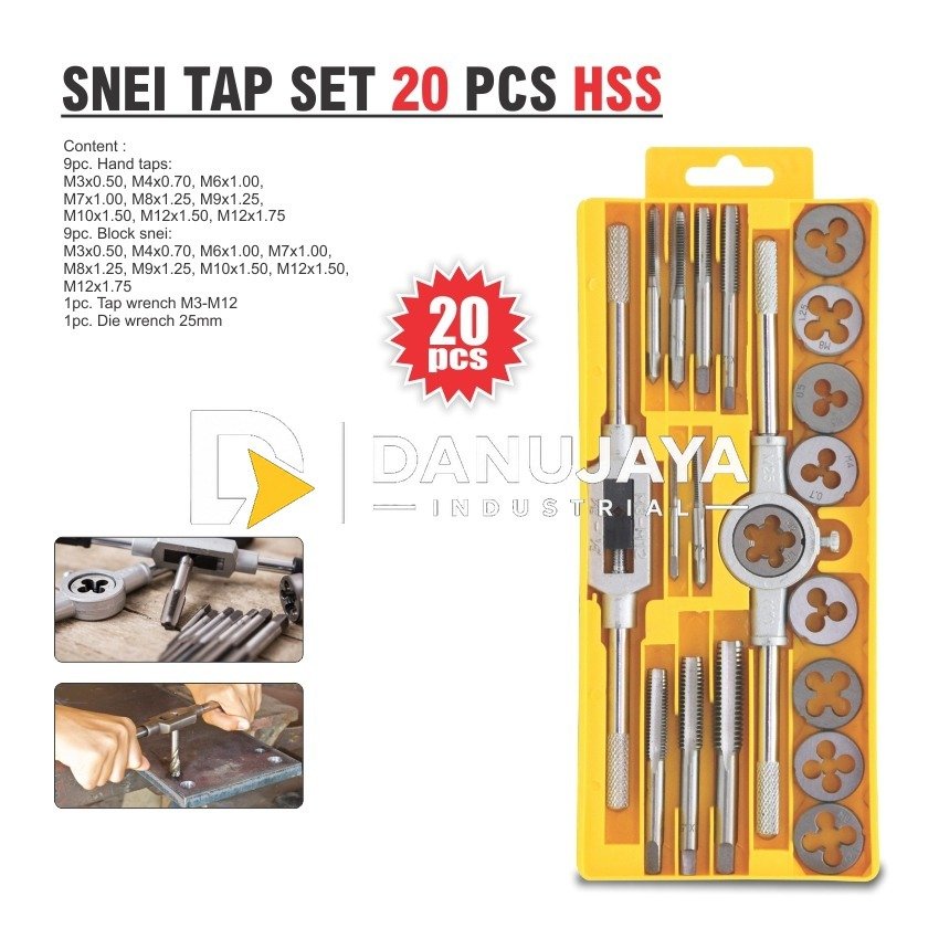 SNEI TAP SET 20 PCS HSS / PEMBUAT ULIR DRAT SET / HAND TAP & DIE SET ALDO