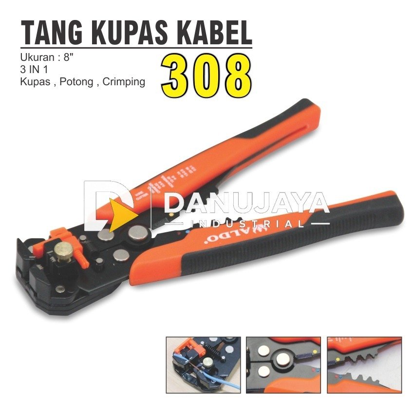 TANG KUPAS KABEL 8" 308 / PENGUPAS KABEL / TANG POTONG KABEL / TANG CRIMPING KABEL / AUTOMATIC WIRE STRIPPER MERK ALDO