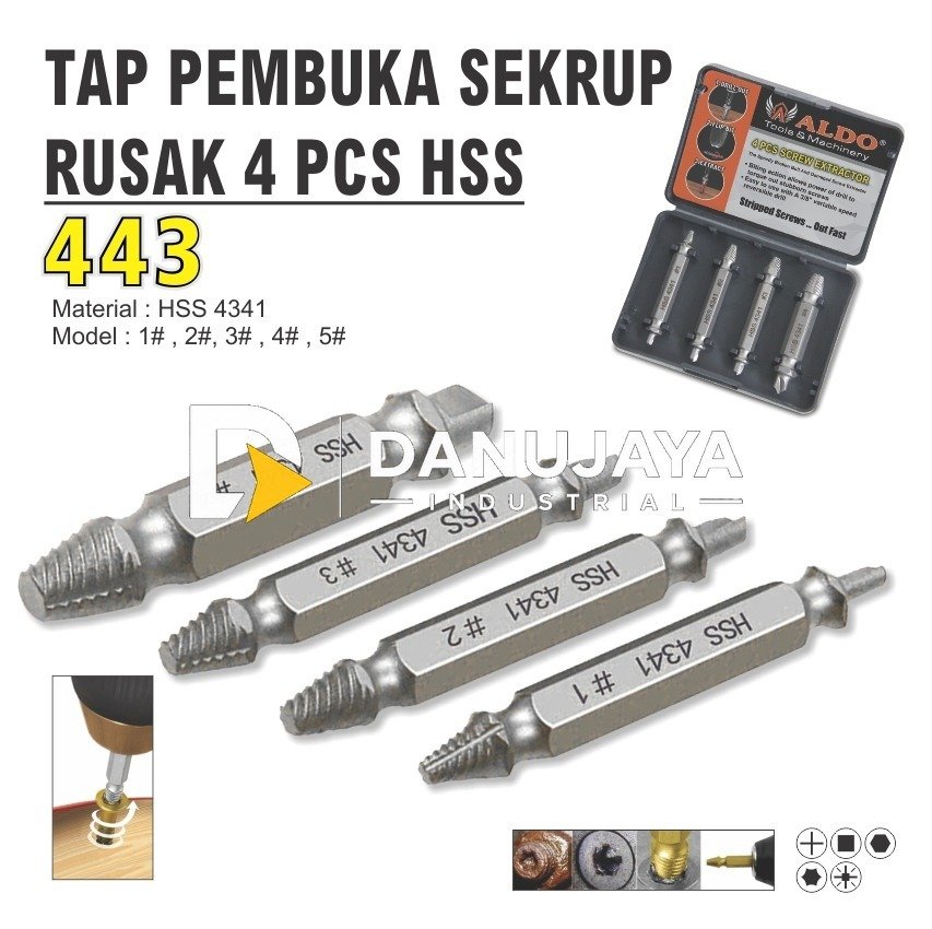 Tap Pembuka Sekrup Rusak 4 Pcs Type 443 Merk Aldo