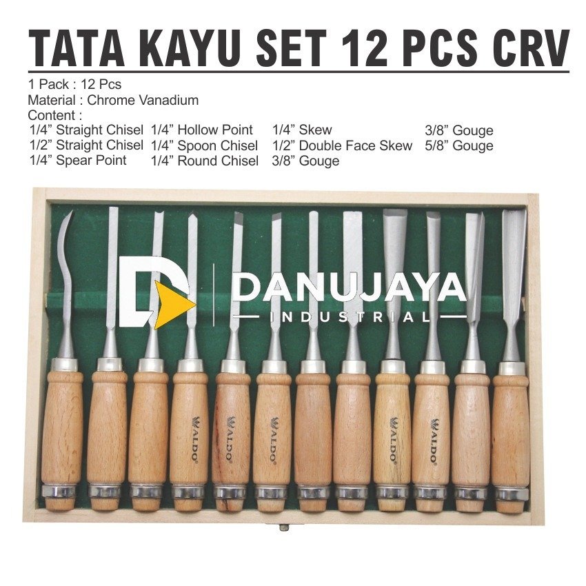 TATA KAYU UKIR SET 12 PCS CRV / WOOD CARVING TOOL SET MERK ALDO