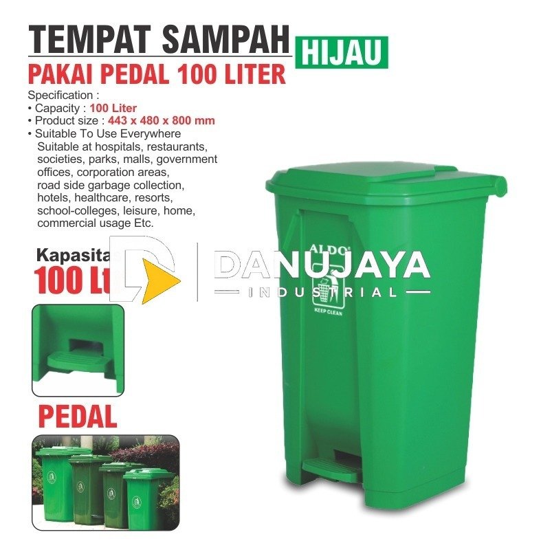 TEMPAT SAMPAH PAKAI PEDAL 100 LITER HIJAU / PLASTIC DUSTBIN / TEMPAT SAMPAH PLASTIK PEDAL MERK ALDO