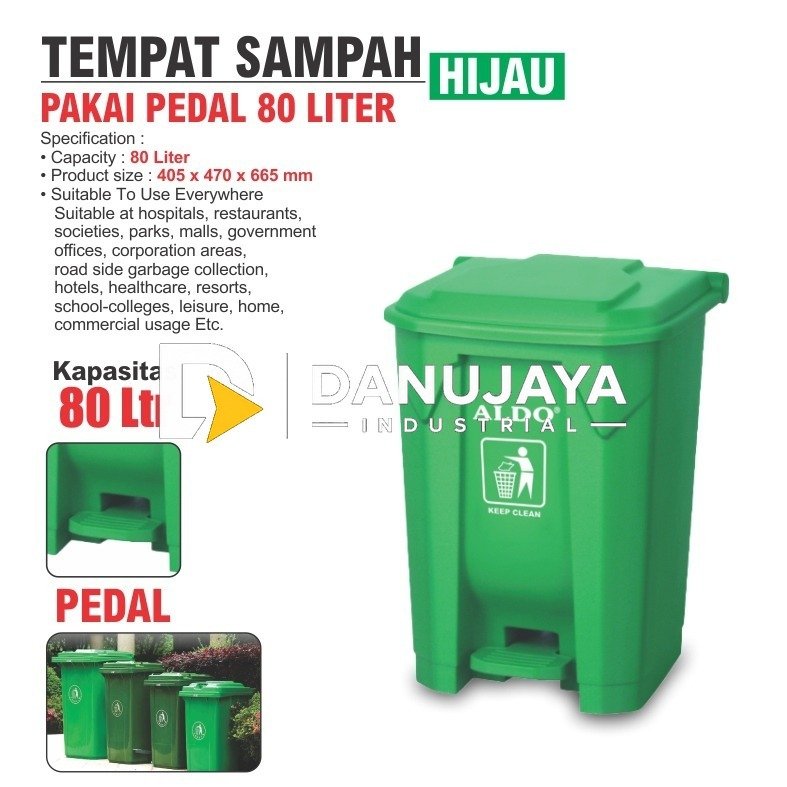 TEMPAT SAMPAH PAKAI PEDAL 80 LITER / PLASTIC DUSTBIN / TEMPAT SAMPAH PLASTIK PEDAL MERK ALDO