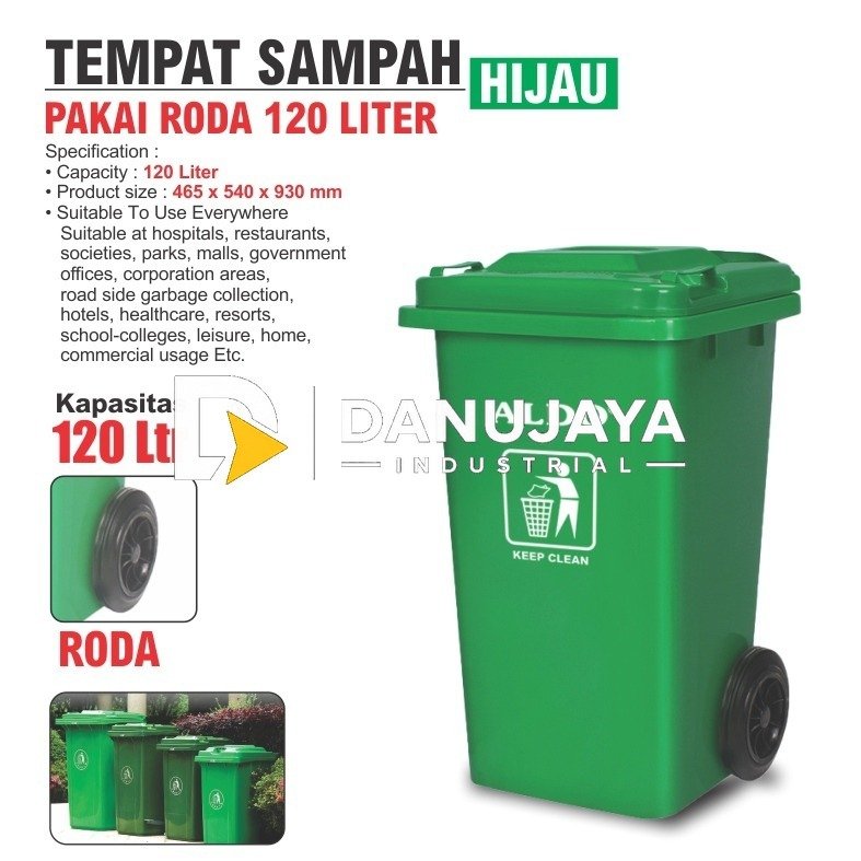 TEMPAT SAMPAH PAKAI RODA DAN PEDAL 120 LITER HIJAU / PLASTIC DUSTBIN / TEMPAT SAMPAH PLASTIK PEDAL PLUS RODA MERK ALDO