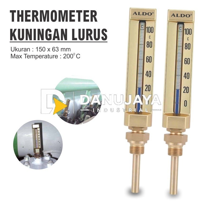 THERMOMETER LURUS 4" X 150 MM 1 PACK 2 PCS / TERMOMETER BIMETAL STRAIGHT / THERMOMETER CEK SUHU KOMPOR MODEL LURUS MERK ALDO