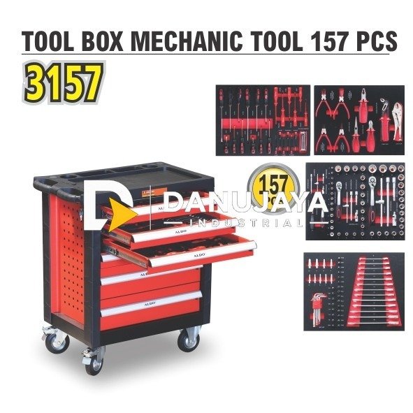 TOOL BOX MECHANIC TOOLS 157 PCS 6 LAYER 3157 / LEMARI PERKAKAS KUNCI SET 6 SUSUN / TROLEY CABINET TOOL SET MERK ALDO