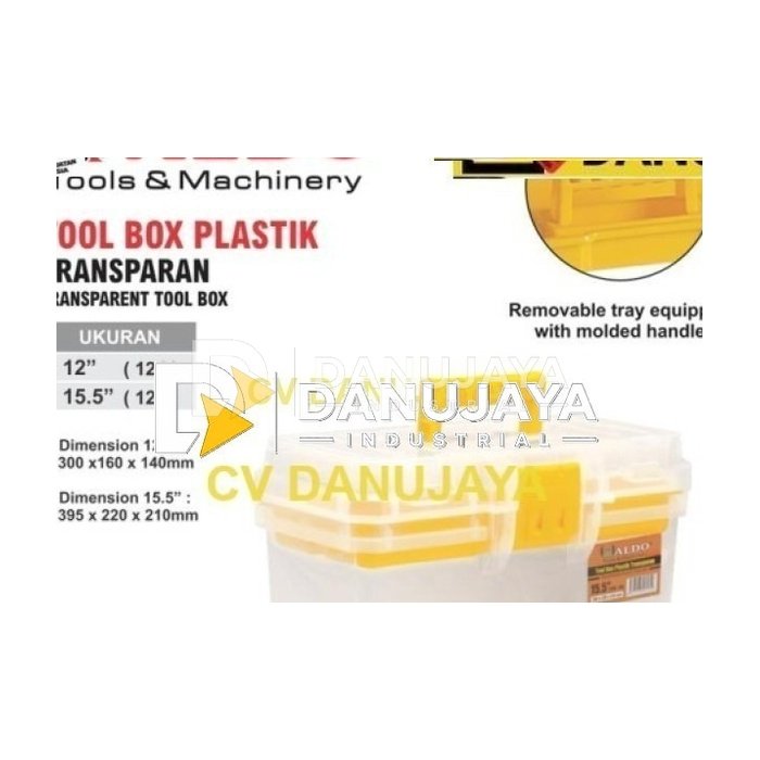 TOOL BOX PLASTIK TRANSPARAN / KOTAK PENYIMPANAN PERKAKAS BENING MERK ALDO