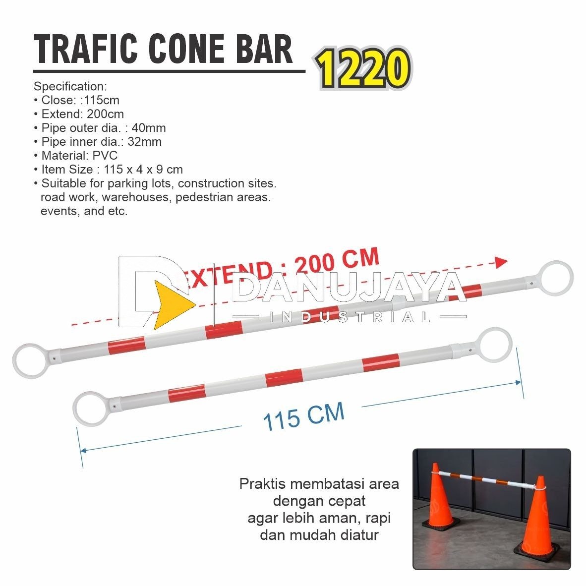 TRAFFIC CONE BAR / RECTRACTABLE CONE BAR / PALANG CONE TELESCOPIC / TELESKOPIK PALANG CONE BAR