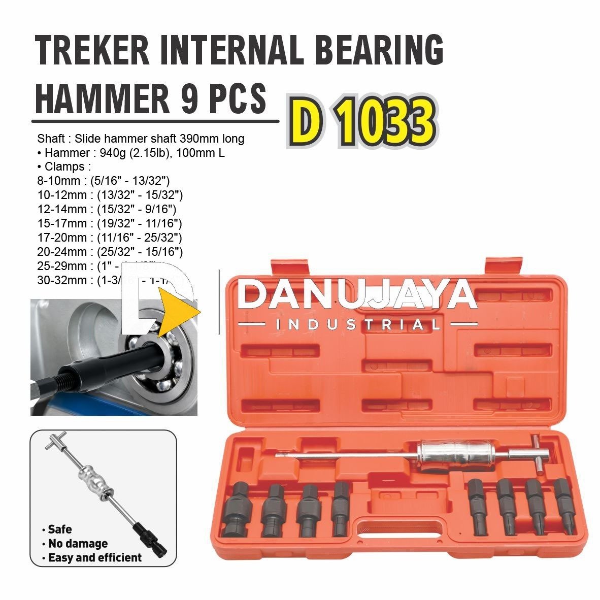TREKER INTERNAL BEARING HAMMER 9 PCS D10333 / TRACKER BEARING PENCABUT BEARING / BLIND HOLE BEARING PULLER SET 9PCS MERK ALDO