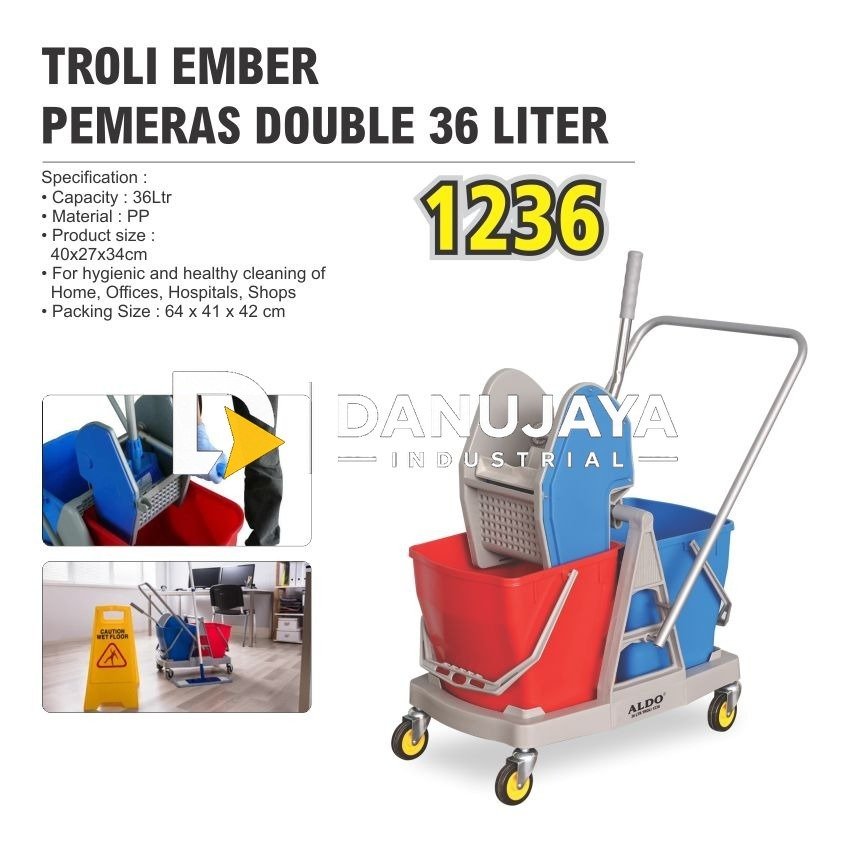 TROLI EMBER PEMERAS DOUBLE 36 LTR 1236 / DOUBLE MOP WRINGER TROLLEY 36 LTR / TROLLEY EMBER PEMBERSIH GANDA DENGAN PEMERAS MERK ALDO