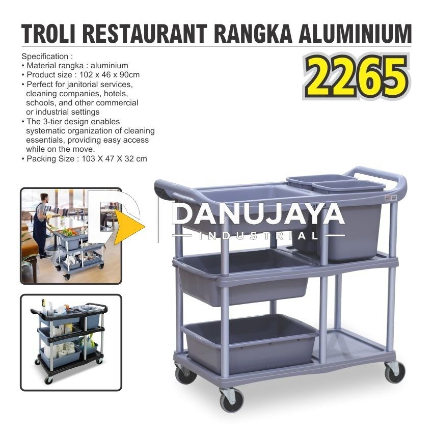 TROLI RESTAURANT RANGKA ALUMINIUM 2265 / RESTAURANT CART / TROLLEY RESTAURANT / TROLI 3 SUSUN RESTORAN MERK ALDO