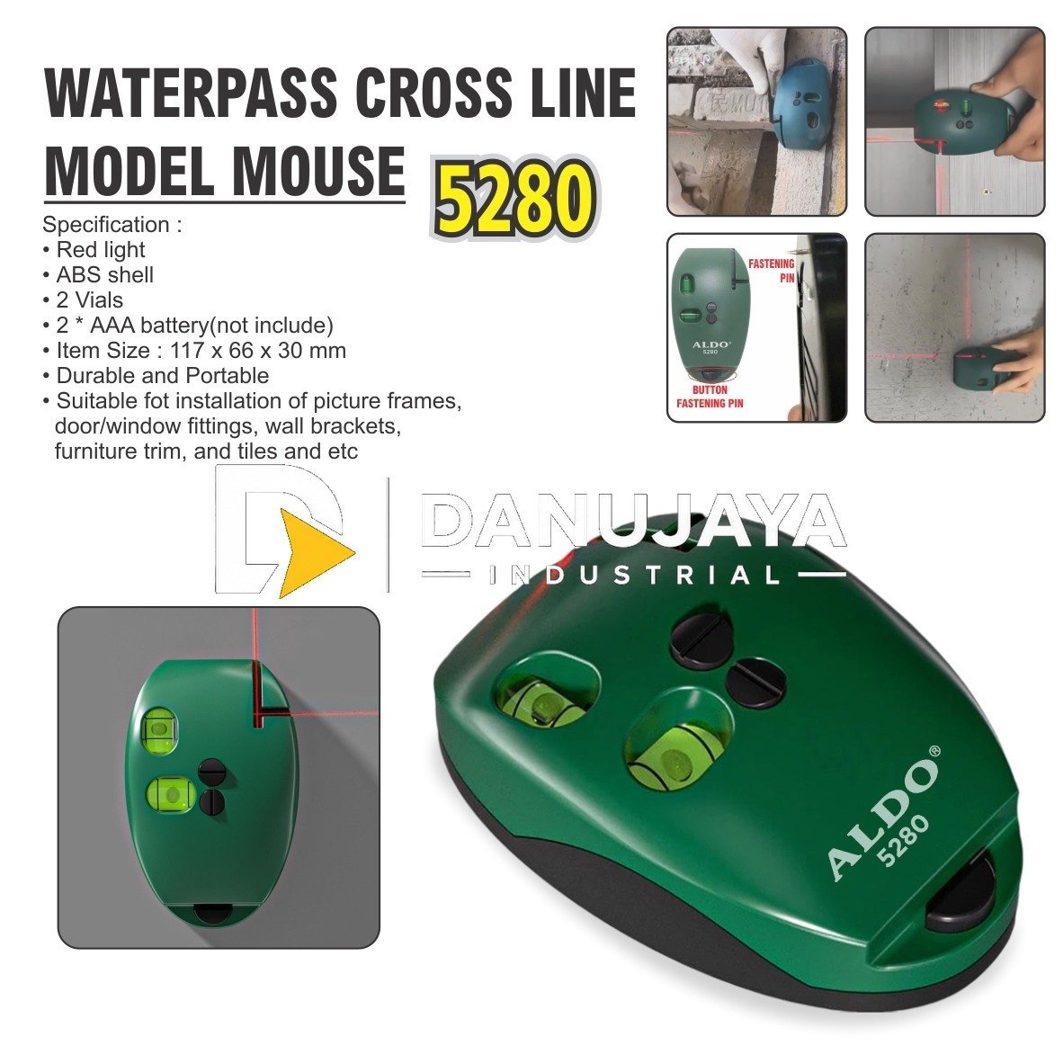 WATERPASS CROSS LINE MODEL MOUSE 5280 / LEVEL MOUSE / WATERPASS LASER 90 DERAJAT / LASER LEVEL 90 DERAJAT / ALAT UKUR LASER MODEL MOUSE MERK ALDO