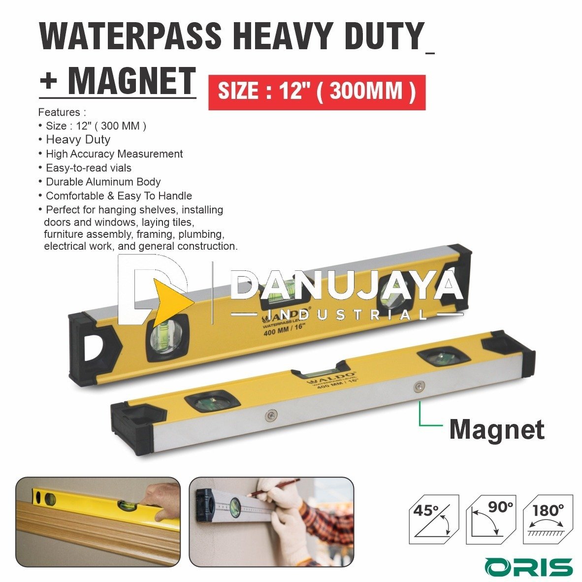WATERPASS HEAVY DUTY 12" ( 300 MM ) / WATERPASS / SPIRIT LEVEL / ALAT UKUR TUKANG / PENGARIS WATERPASS MERK ALDO