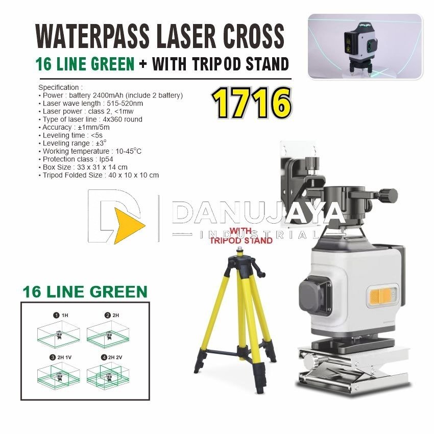 WATERPASS LASER CROSS 16 LINE GREEN 1716 / ALAT UKUR LASER MERK ALDO