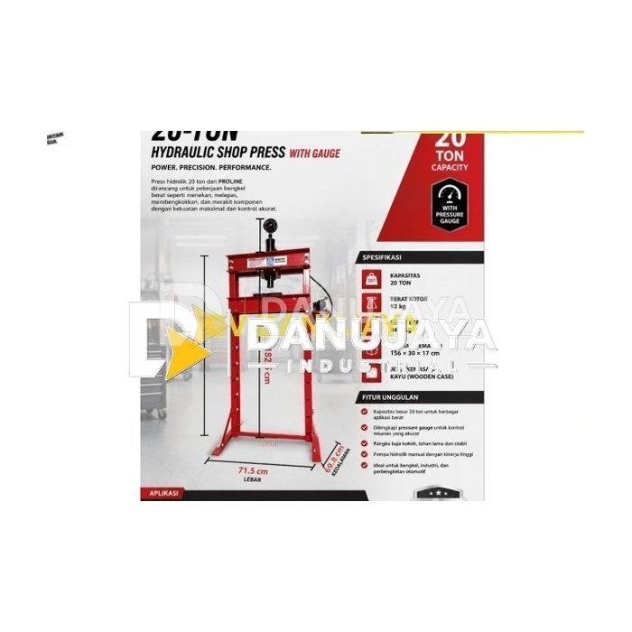 Mesin Press 20 Ton Proline Hydraulic Shop Press 20 Ton Dengan Pressure Gauge Press Hidrolik Bengkel Heavy Duty