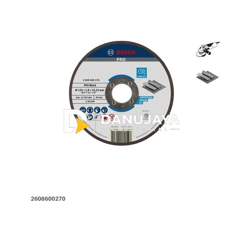 BOSCH Mata Gerinda Potong untuk Besi 5" (3x22,23mm) - Grinding Disc PRO Metal A30RBF | Batu Gerinda Cakram Pemotong Besi Baja untuk Angle Grinder - 2608600270