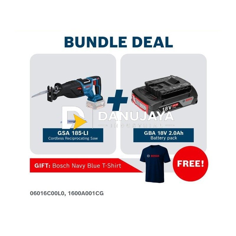 [BUNDLE] BOSCH PRO GSA 185-LI Cordless Sabre Saw 18V + Baterai GBA 2.0Ah 06016C00L0 1600A001CG