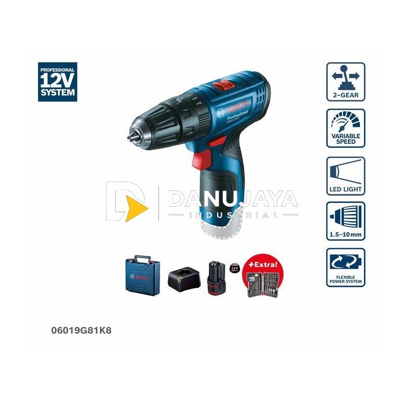 Bosch GSB 120 +12V 2.0 battery + Bits Set + GAL 12V-20 +Carrying case - 06019G81K8