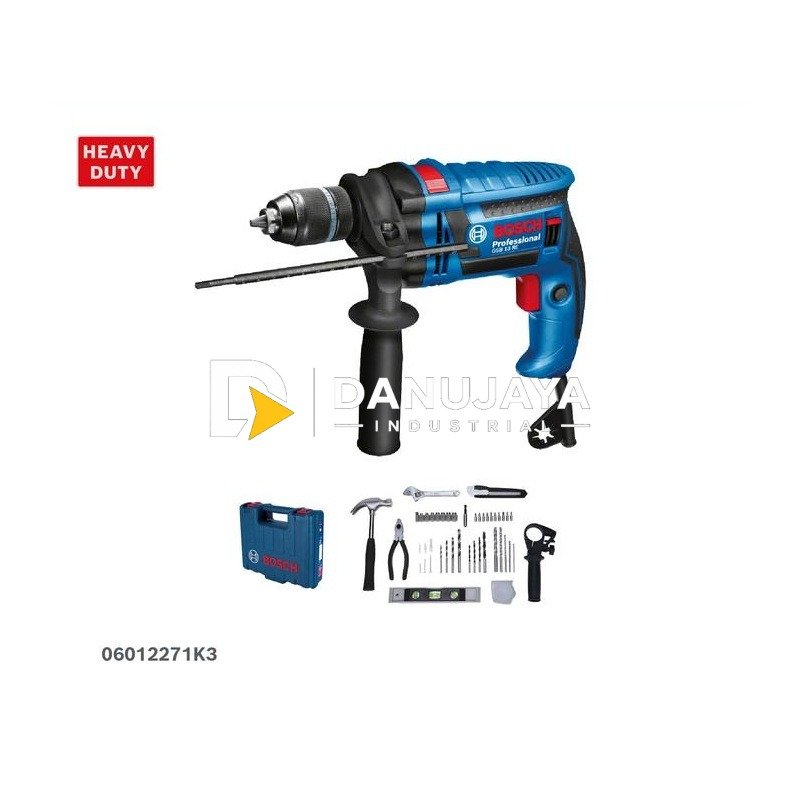 BOSCH PRO Set Mesin Bor Listrik 13mm + Aksesoris - Impact Drill 650 Watt GSB 13 RE | Paket Bor Multifungsi dengan Perkakas untuk Beton, Kayu, Besi, Tembok - Garansi Resmi - 06012271K3