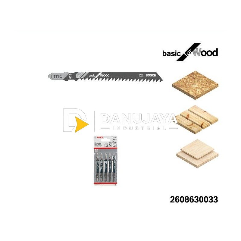 BOSCH Set Mata Gergaji Ukir Kayu 5 Pcs - Jigsaw Blade Basic for Wood T 111 C | Bilah Potong Kayu, Gergaji T Shank - 2608630033