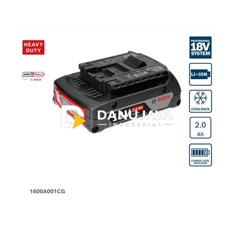 BOSCH PRO Baterai 18V 2.0Ah - Battery GBA | Unit Baterai Lithium Ion untuk Cordless, Awet & Tahan Lama - Garansi Resmi - 1600A001CG