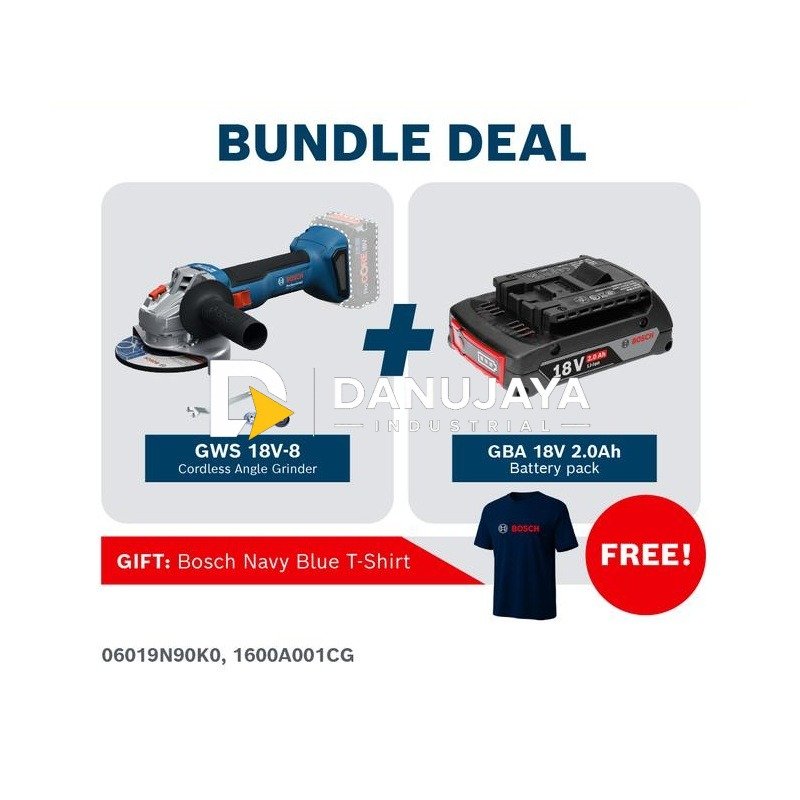 [BUNDLE] BOSCH PRO GWS 18V-8 Gerinda Sudut Brushless 18V 4" + Baterai PRO GBA 18V 2.0Ah + Carrying Case 06019N90K0 1600A001CG
