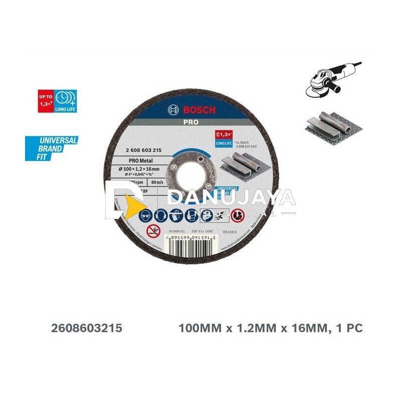 BOSCH Mata Gerinda Potong untuk Besi 4"(1,2x16mm) - Grinding Disc PRO Metal  A46PBF | Batu Gerinda Cakram Pemotong Besi Baja untuk Angle Grinder - 2608603215
